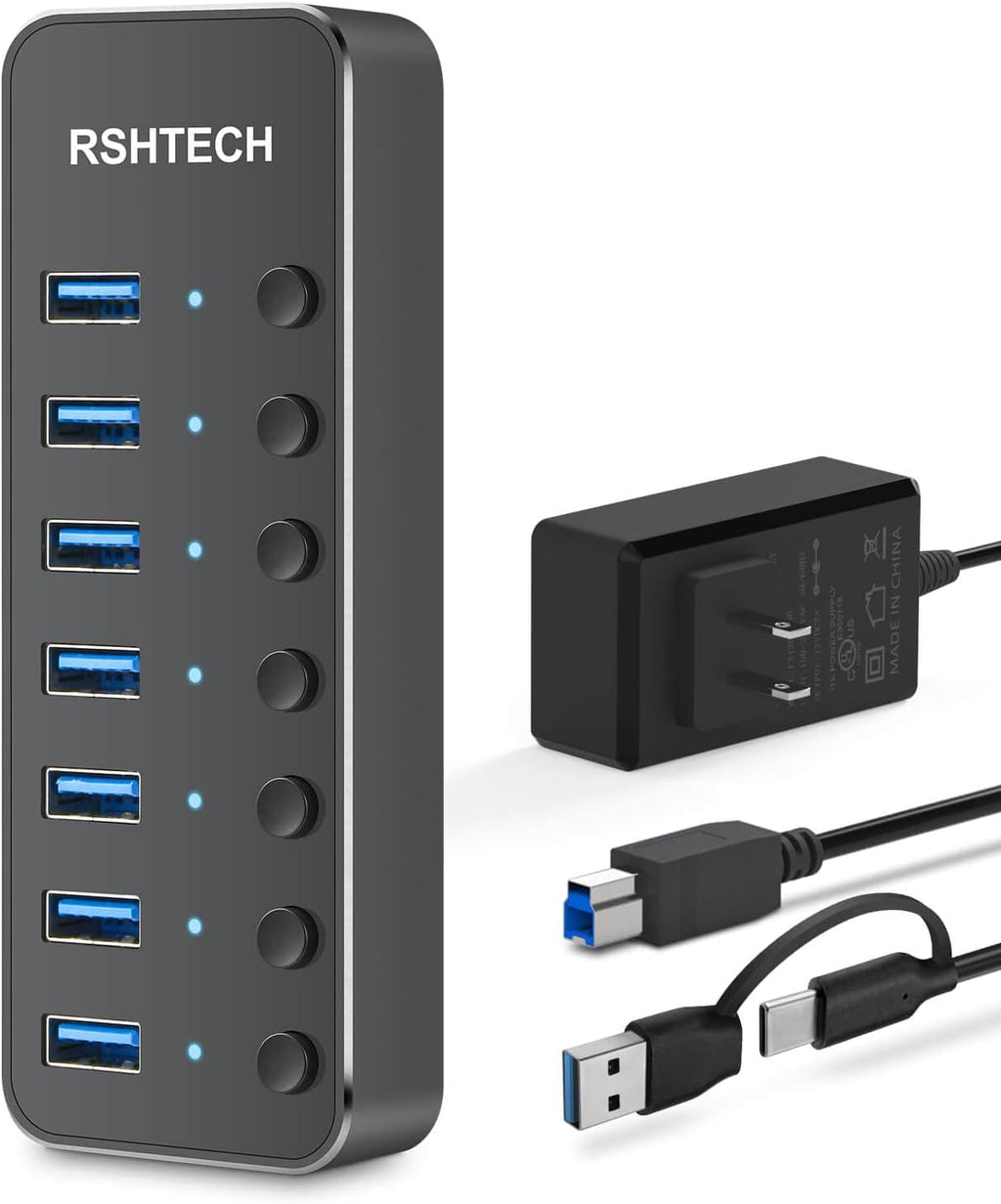 RSHTECH, RSH-ST07, hub USB 3.0 de 7 puertos, alimentado, adaptador 5V/3A