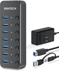RSHTECH, RSH-ST07, hub USB 3.0 de 7 puertos, alimentado, adaptador 5V/3A