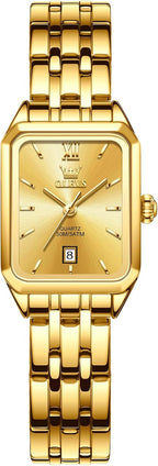 OLEVS Reloj de mujer de oro de acero inoxidable, reloj de cara cuadrada pequeña con decoración de diamantes, reloj de vestir de cuarzo analógico de lujo para mujer, reloj de pulsera impermeable con