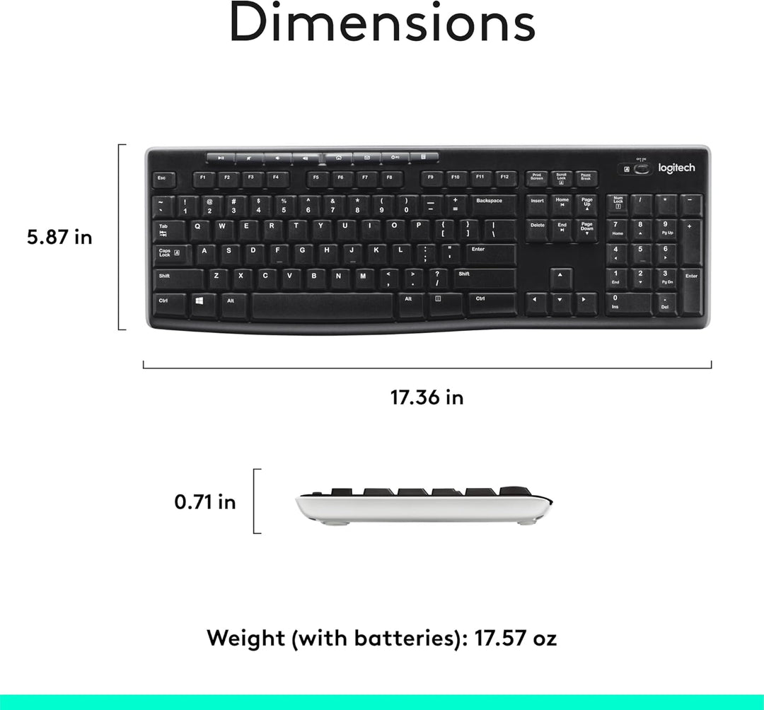 Teclado inalámbrico K270, receptor unificador USB, color negro, Negro