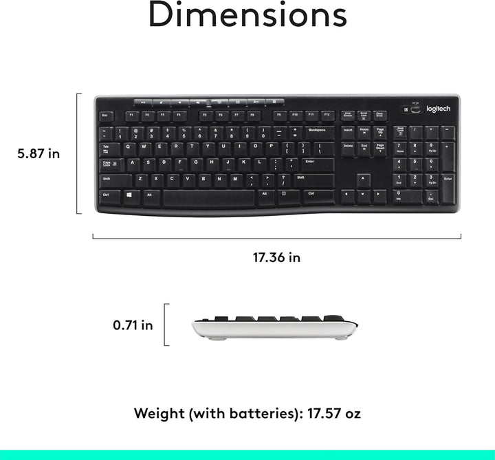 Teclado inalámbrico K270, receptor unificador USB, color negro, Negro