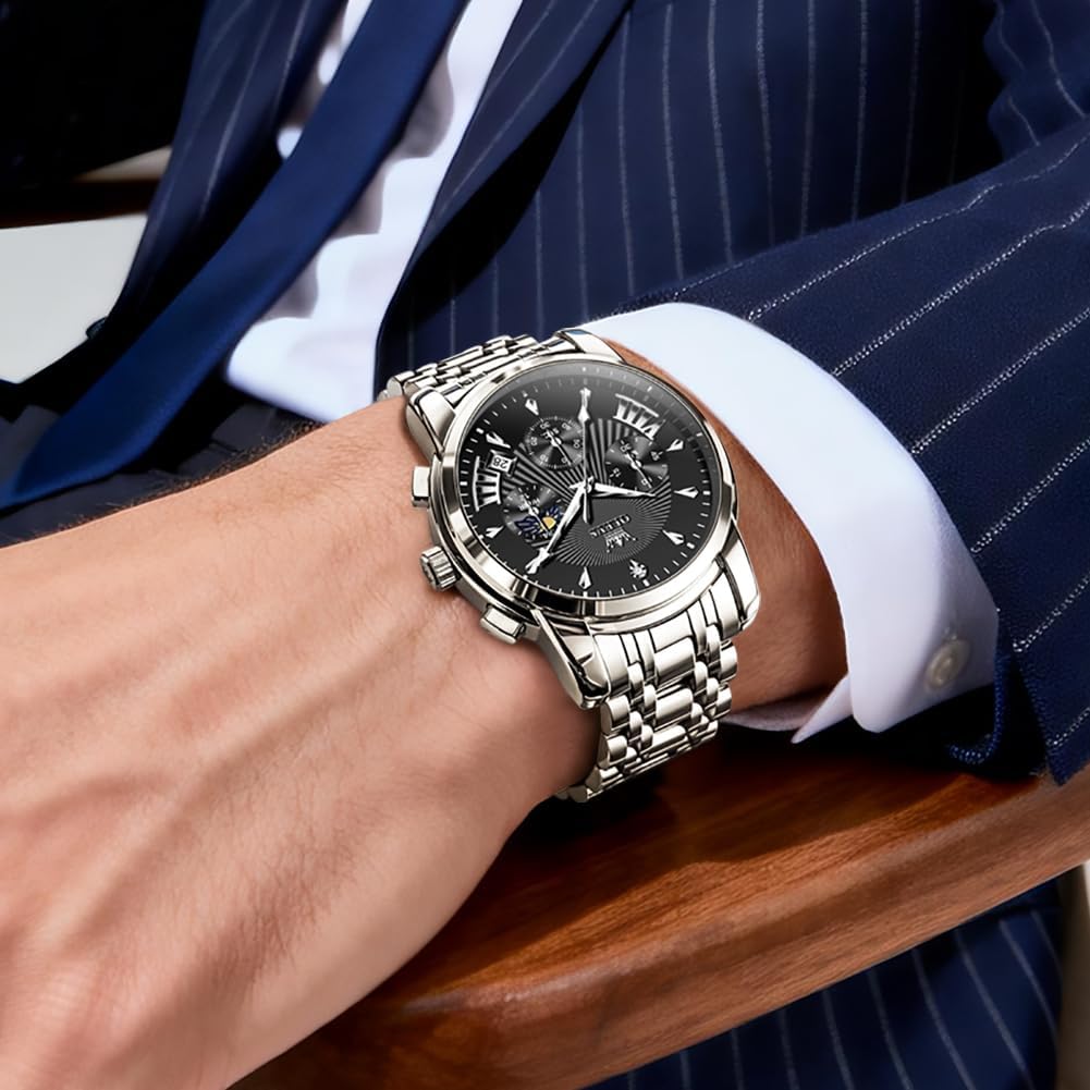 OLEVS Relojes para Hombres de Negocios de Acero Inoxidable, a Prueba de Agua, Estilo Casual Formal