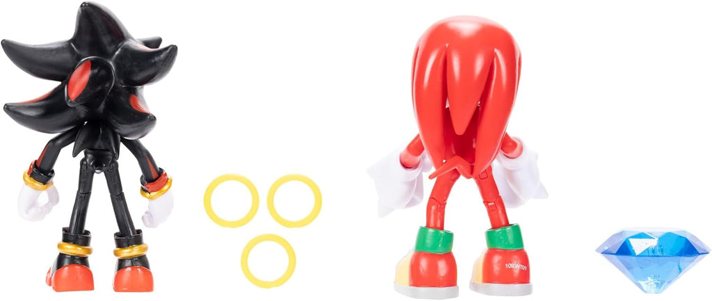 JAKKS Pacific Sonic The Hedgehog - Figura de acción de 4 pulgadas, paquete de 2 Knuckles & Shadow