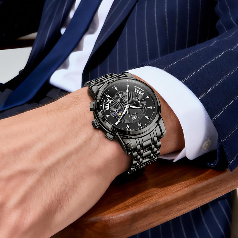 OLEVS Relojes para Hombres de Negocios de Acero Inoxidable, a Prueba de Agua, Estilo Casual Formal