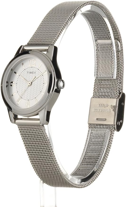 Relox Timex para mujer, modelo T2P457 Casey, reloj de vestir en tono plateado con brazalete de malla de acero inoxidable