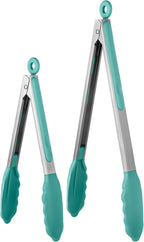 Pinzas de cocina resistentes al calor de 600ºF: Set de pinzas de cocina de silicona U-Taste de 9+12 pulgadas con puntas de goma no pegajosa sellada firmemente y mango de acero inoxidable 18/8