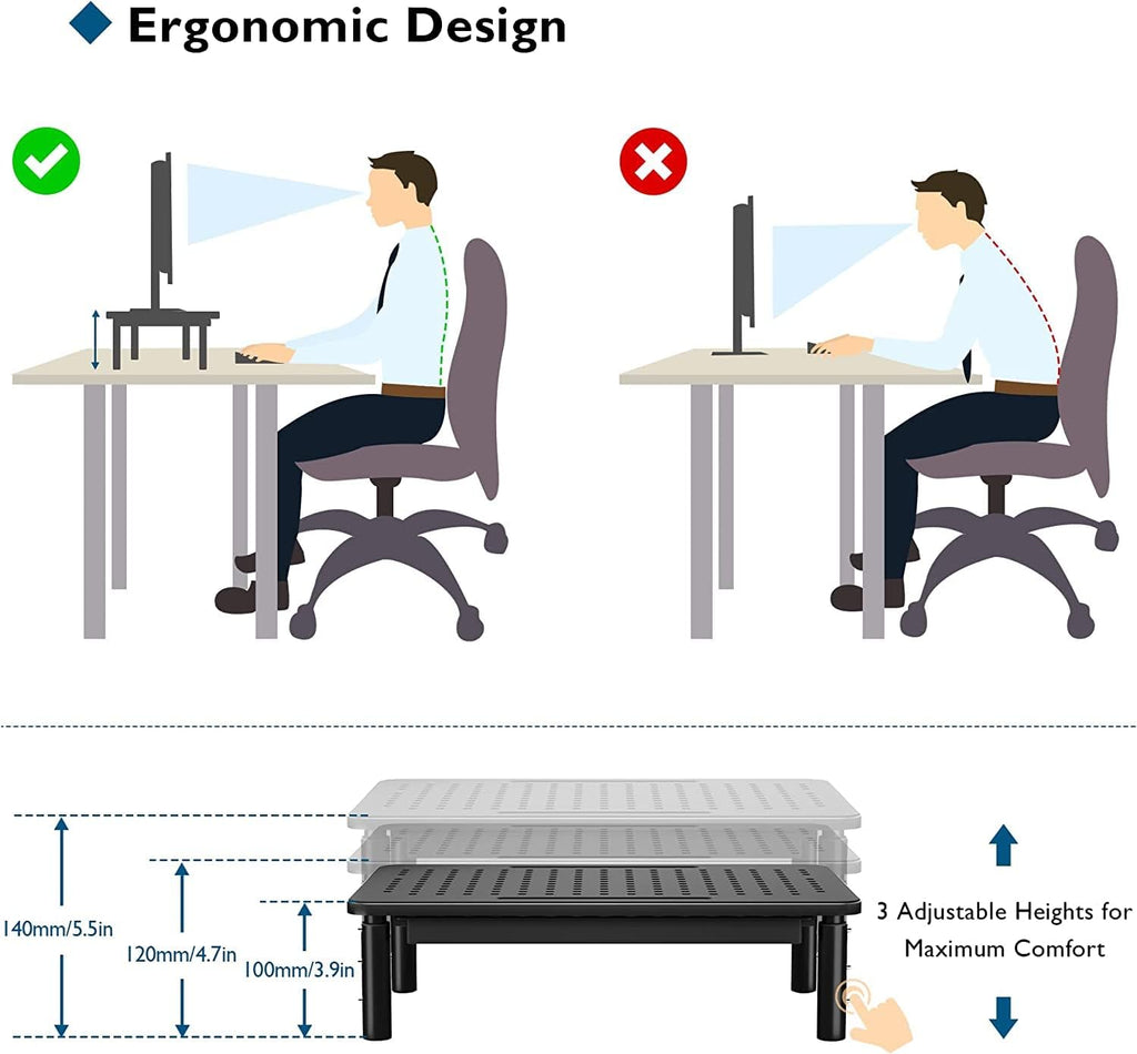 BONTEC Paquete de 4 soportes elevadores ajustables para monitor con cajón, soporta 44 libras