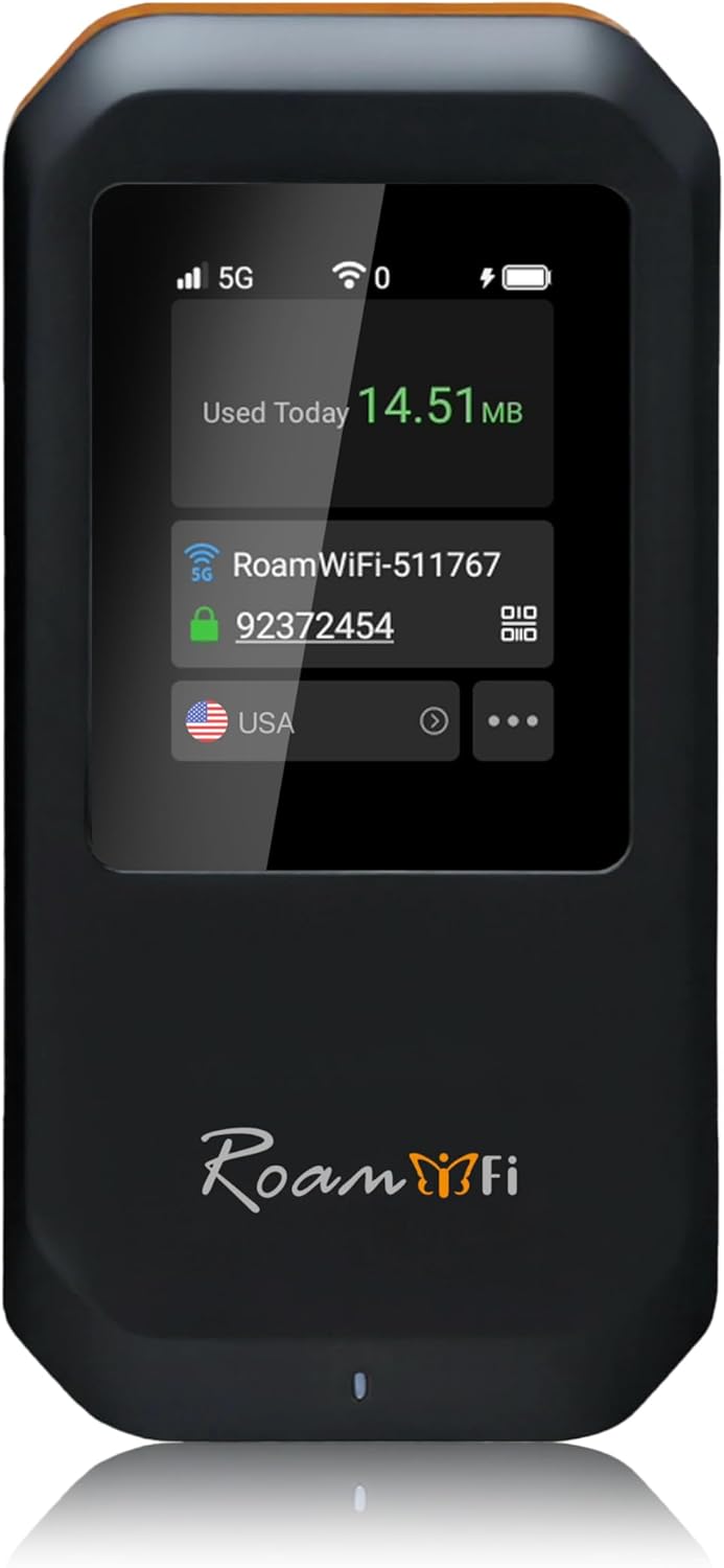 RoamWiFi 5G Mobile Hotspot WiFi6-4nm Chip | 10 GB US\/CA\/MX + 1 GB...