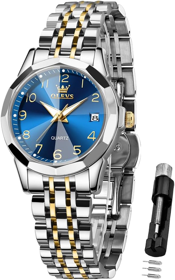 OLEVS Reloj Femenino Clásico de Mujer para Damas Análogo Acero Inoxidable Resistente al Agua Luminosa Día Fecha Dos Tonos de Fácil Lectura en la Muñeca