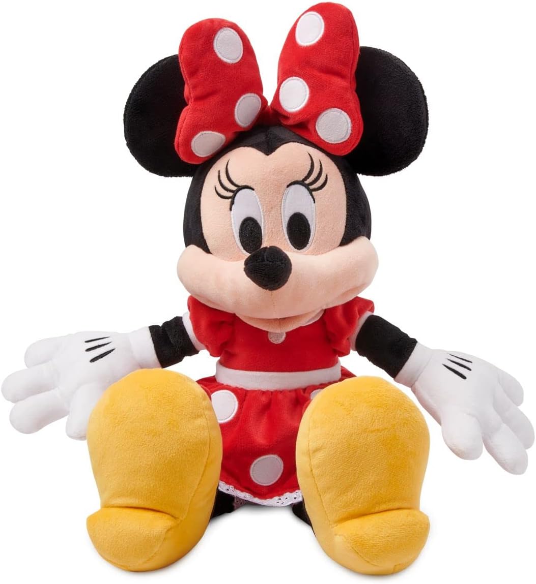 Disney Store Vestido rojo oficial de Minnie Mouse, juguete mediano suave para niños, personaje de peluche con textura mullida y detalles bordados, peluche de Disney adecuado para todas las edades
