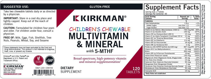 Kirkman - Multivitamínico y mineral para niños - 120 cápsulas - con...