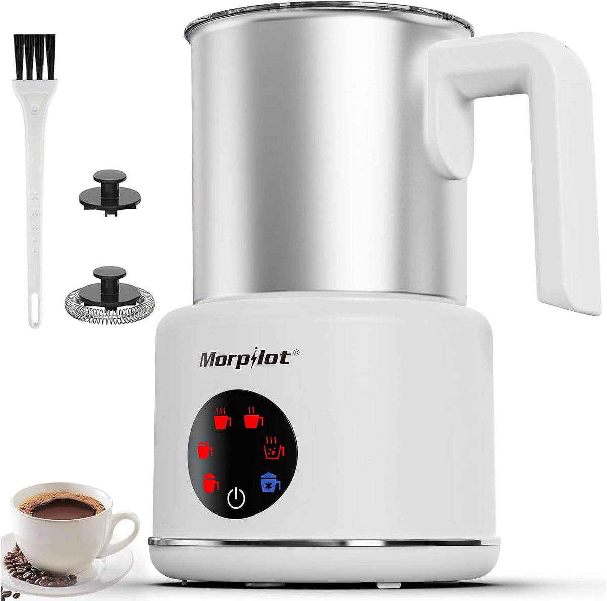 Espumador de leche eléctrico grande y vaporizador, vaporizador de leche de 16.9 onzas y espumador de leche para café con leche o chocolate caliente, apto para lavavajillas, 6 funciones, disfruta de la