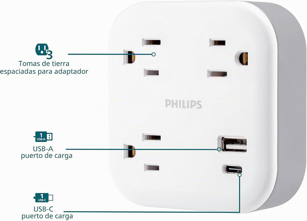 Philips - Extensor de salida con protector contra sobretensiones con