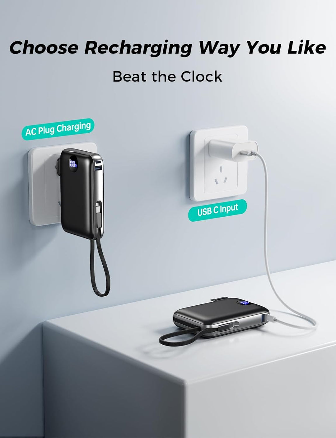 Sucrosey Cargador portátil con cables integrados y enchufe de pared...