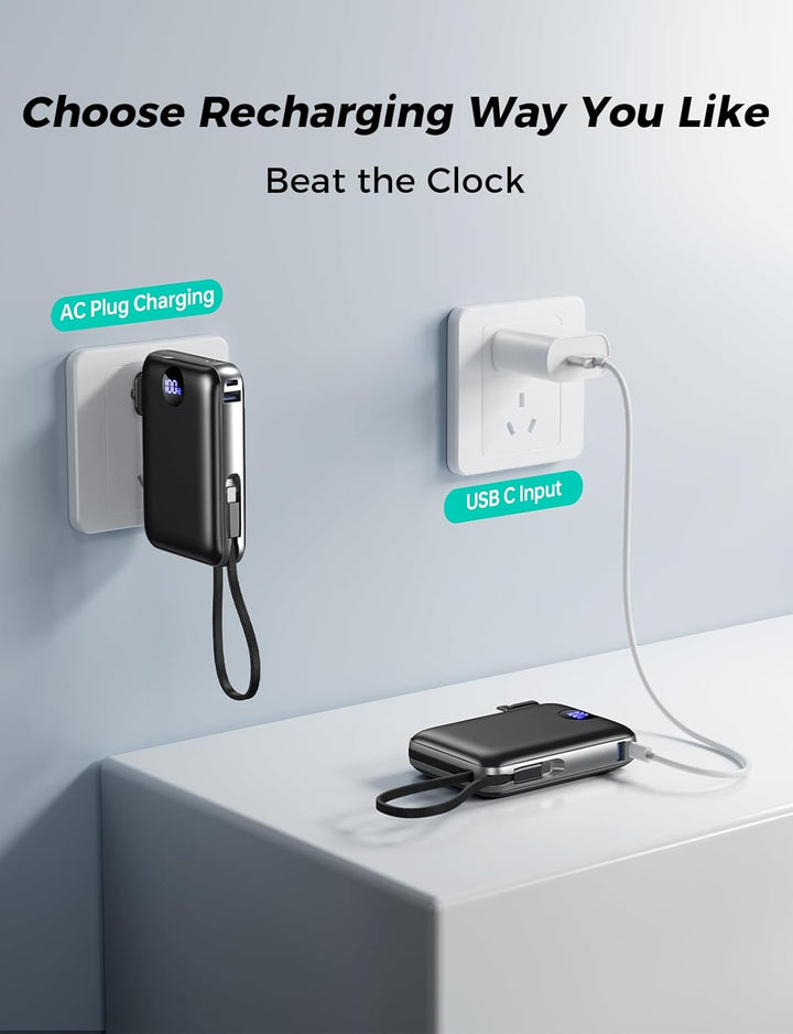 Sucrosey Cargador portátil con cables integrados y enchufe de pared...