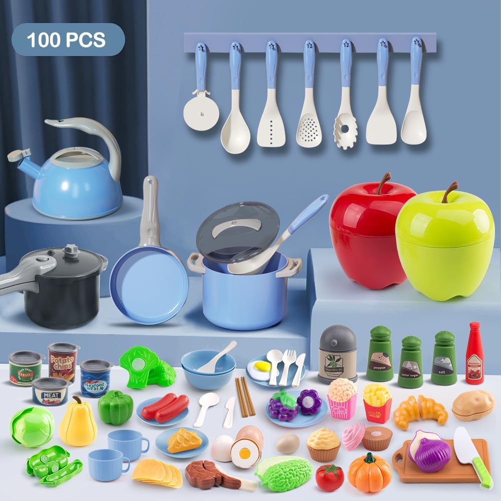 100 piezas de juego de cocina, ollas, sartenes, utensilios de cocin...