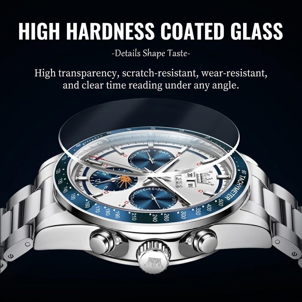 OLEVS Reloj automático para hombre, sin batería, impermeable, mecánico, de acero inoxidable, con cuerda automática, reloj de pulsera Luxuxry con tourbillon, día-día, año y cronógrafo, regalo para él