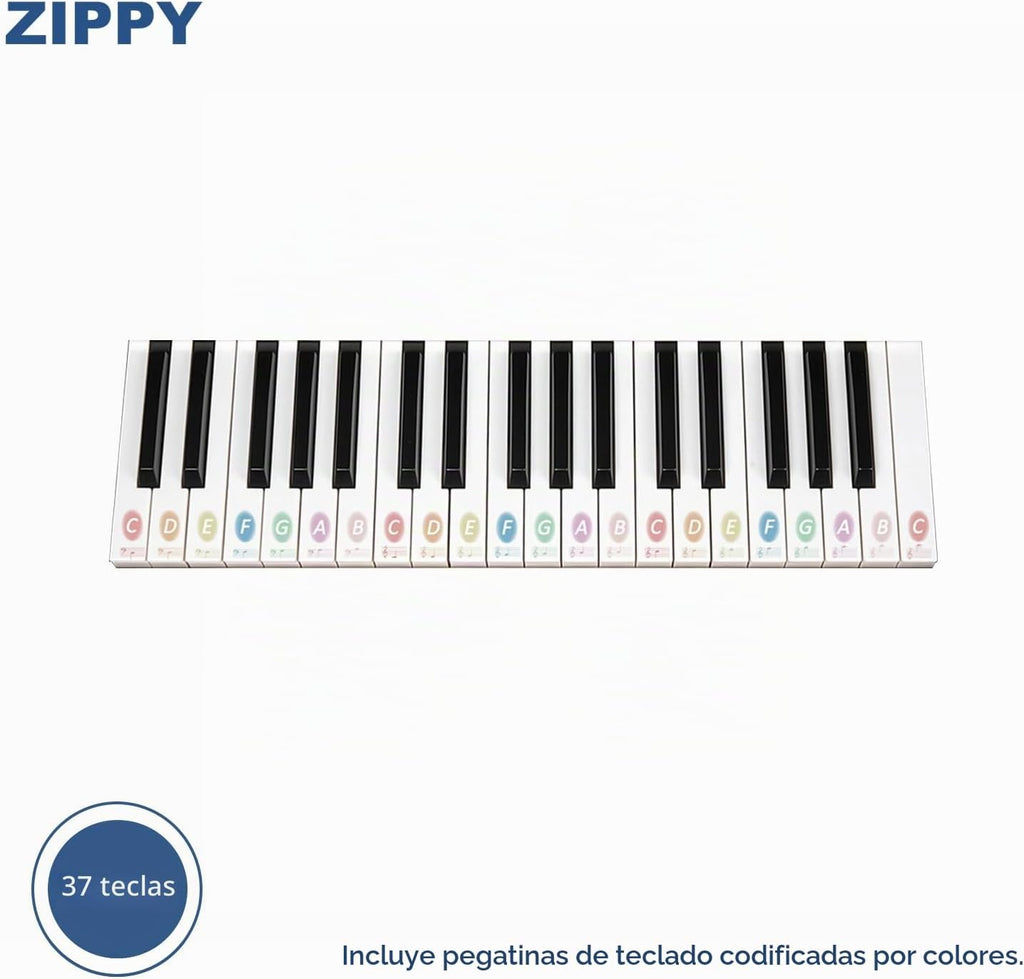 ZIPPY Teclado de piano para niños, piano digital de 37 teclas para niños, instrumento educativo musical, piano de madera para niñas y niños a partir de 3 años (negro Plus)