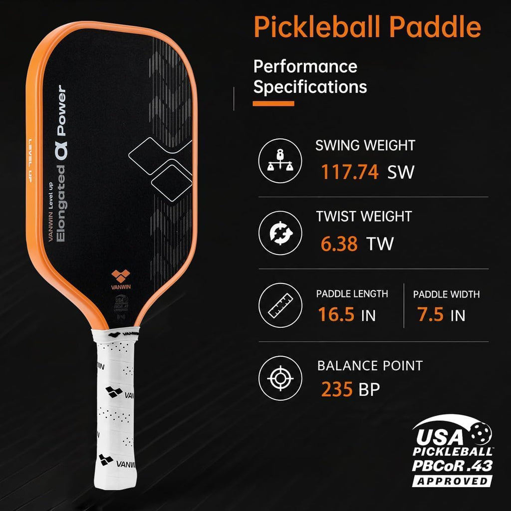 VANWIN Raqueta de Pickleball de Fibra de Carbono con Grano de Carburo de Silicio USAPA