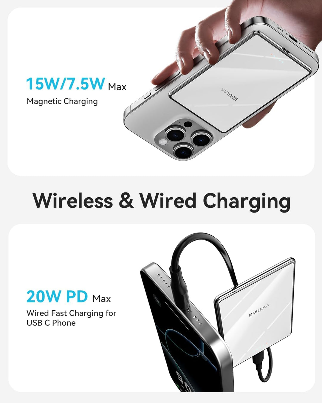 Kuulaa Banco de Energía Ultra Delgado, 0.28 pulgadas MagSafe PowerB...