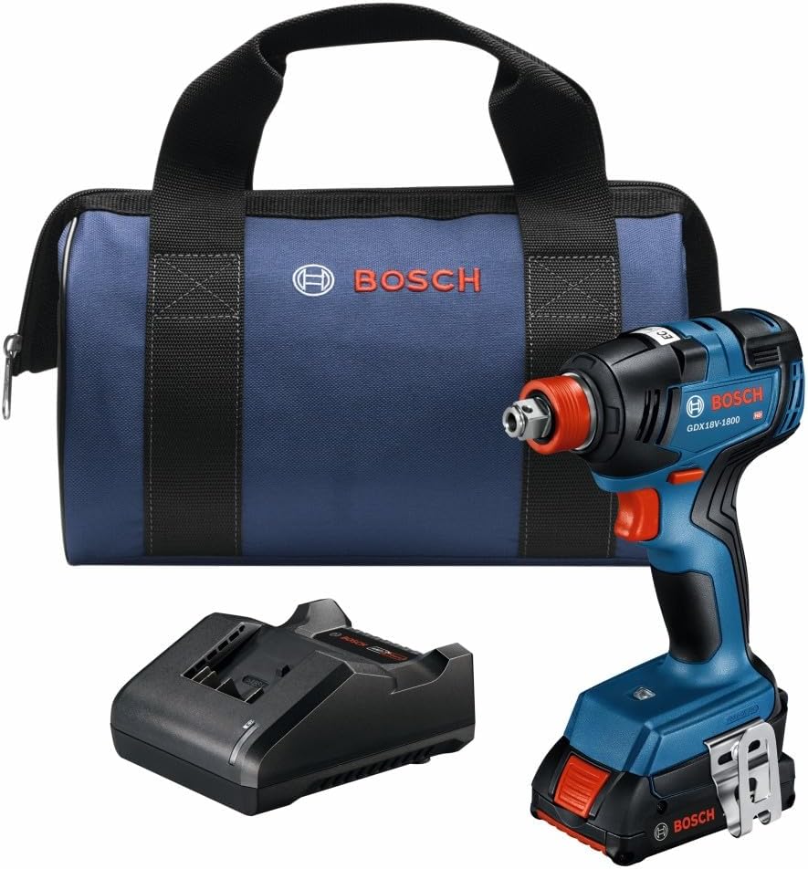 Bosch GDX18V-1800B12 18V Two-en-One 1/4 en. y 1/2 en. Bit/Socket Impact Driver/Wrench Kit con 2 Ah Standard Power Battery
