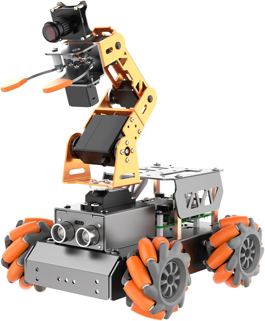 MasterPi 5DOF Brazo robótico para RaspberryPi 5 AI Vision Tracking Target Sorting Line Follow Open Source Programming Smart Robot Car Kit para Adolescentes Adultos STEM Robot Edificio Educativo, RPi no incluido