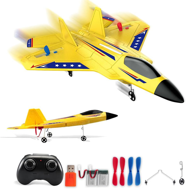 Avión RC Amarillo para Niños Actualización F-22 Raptor Fighter Avió...
