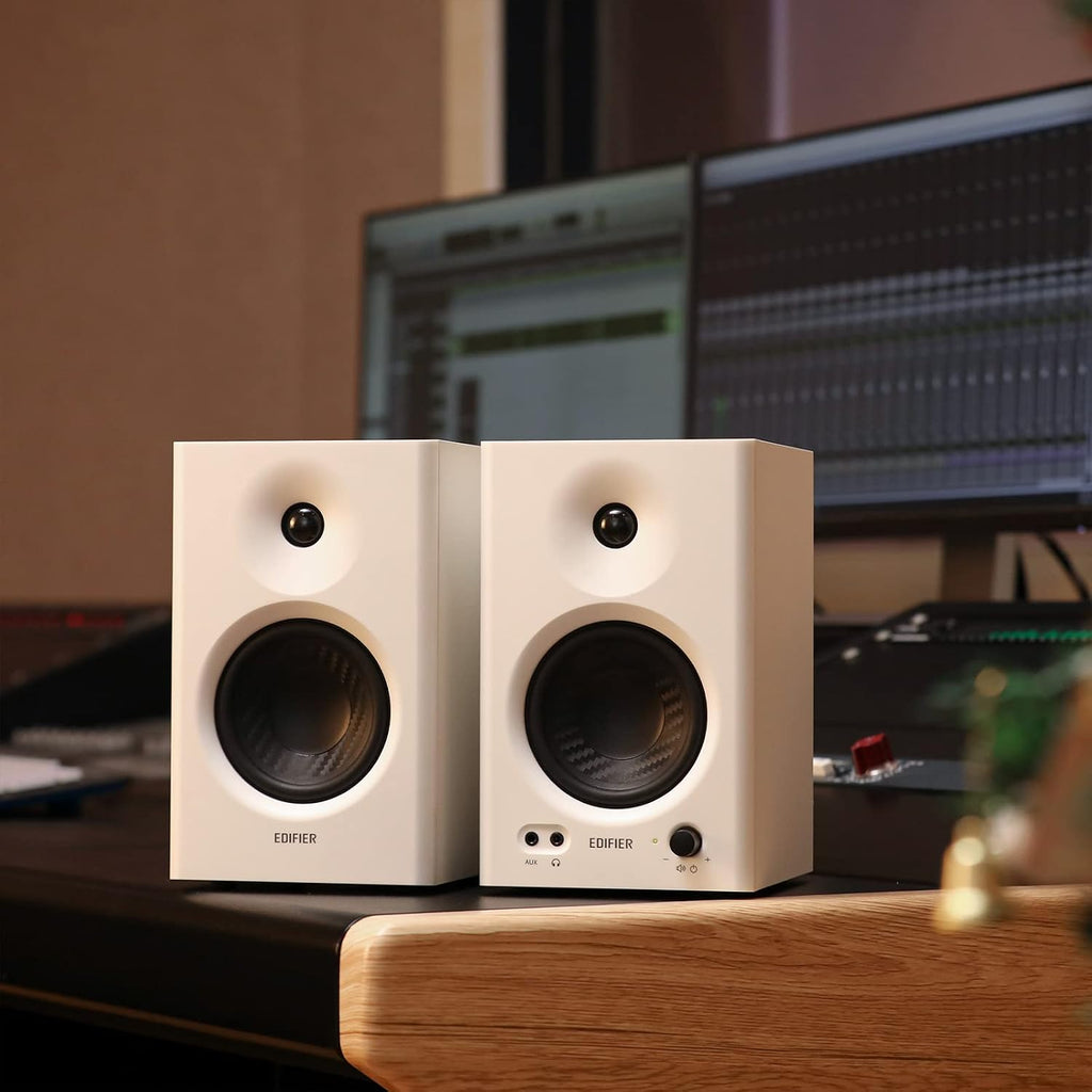 Edifier MR4 - Altavoces de monitor de estudio con alimentación, altavoz activo de 4 pulgadas, color blanco (par)