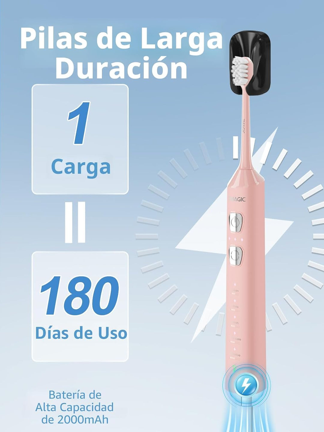 7MAGIC - Cepillo de dientes eléctrico sónico, tiempo de funcionamie...