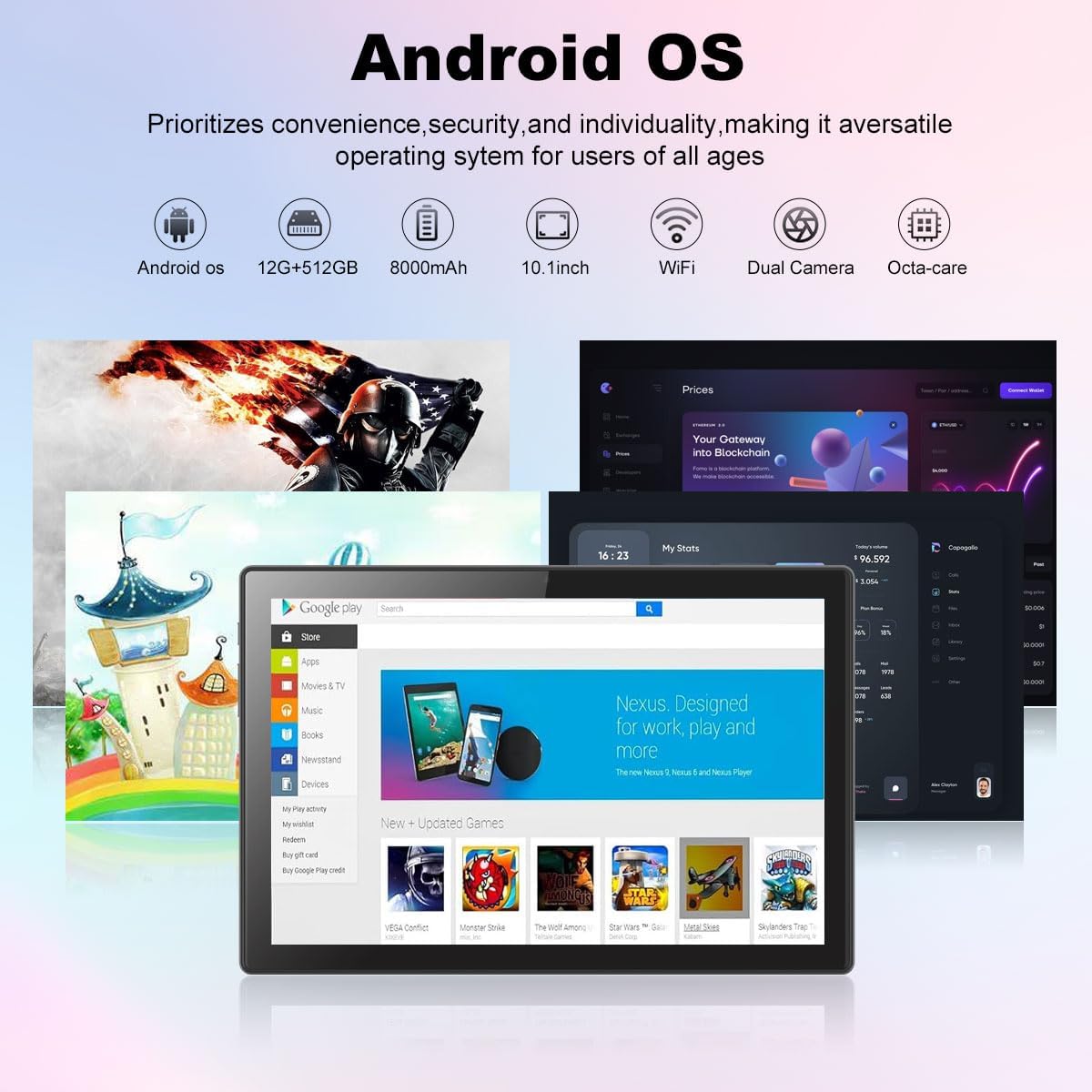 Crelander Tablet Android 13 de 10.1 pulgadas con ranura para tarjet...