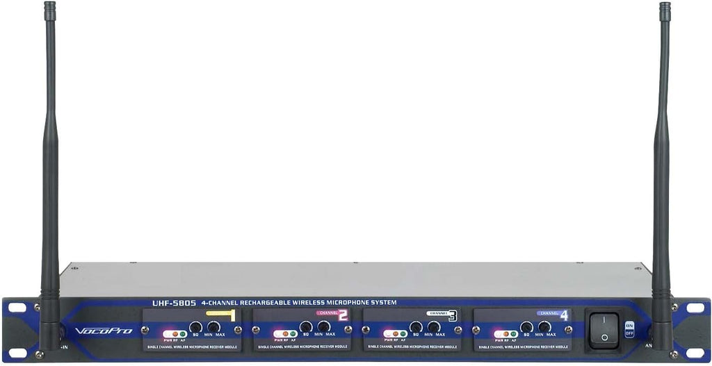 VOCOPRO UHF580510 Sistema de micrófono inalámbrico UHF recargable profesional de 4 canales