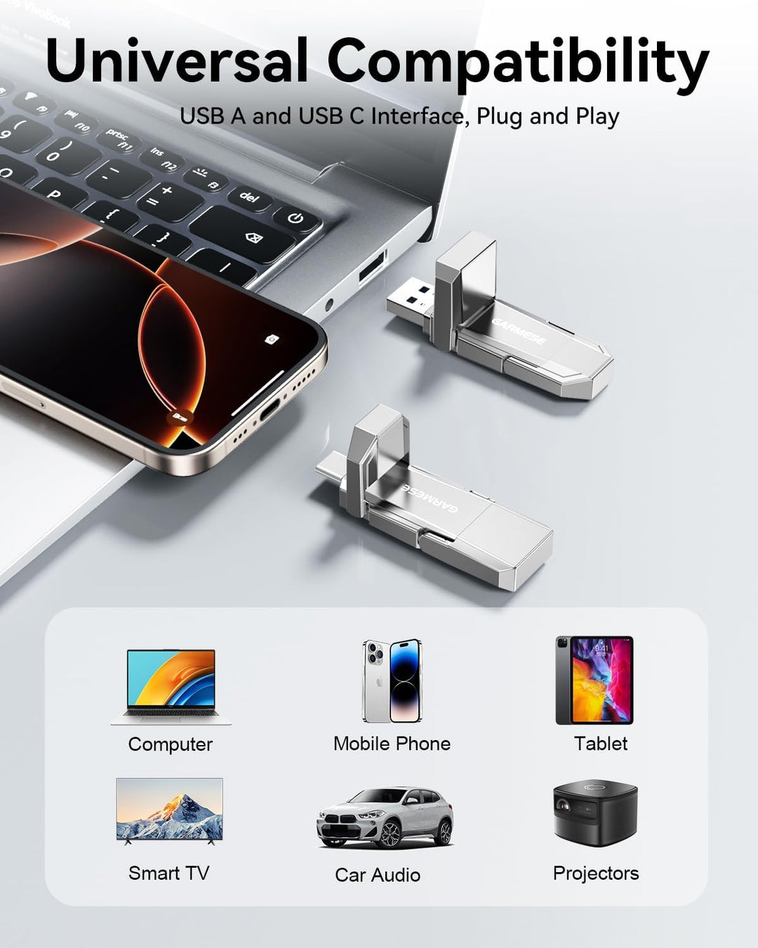 GARMESE Unidad Flash SSD USB C 512GB Hasta 450MB\/s, SSD Externo Ti...