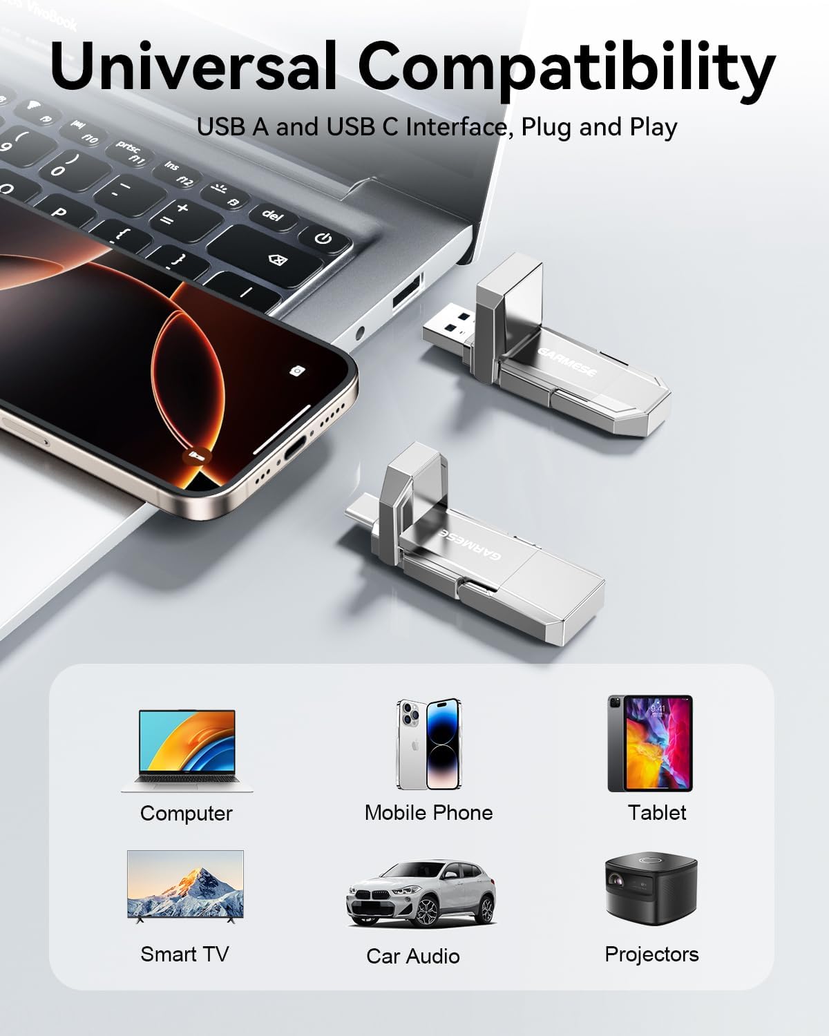 GARMESE Unidad Flash SSD USB C 512GB Hasta 450MB\/s, SSD Externo Ti...