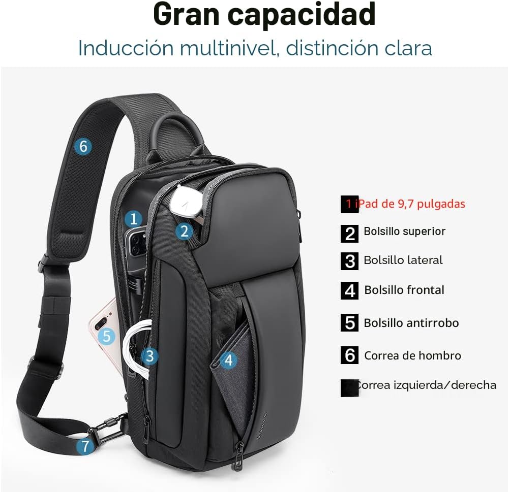BANGE Mochila cruzada para hombre, bolsa de hombro impermeable para viajes, senderismo y viajes diarios