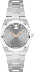 Movado Reloj Bold Quest Mini de 28mm para mujer, movimiento de cuarzo suizo, caja y brazalete de acero inoxidable, punto distintivo, pieza de lujo moderna y pequeña
