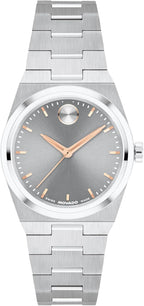 Movado Reloj Bold Quest Mini de 28mm para mujer, movimiento de cuarzo suizo, caja y brazalete de acero inoxidable, punto distintivo, pieza de lujo moderna y pequeña