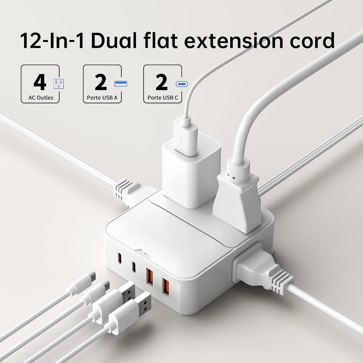 Cable de extensión dividido de 12 pies (6 pies por lado) - 4 puertos