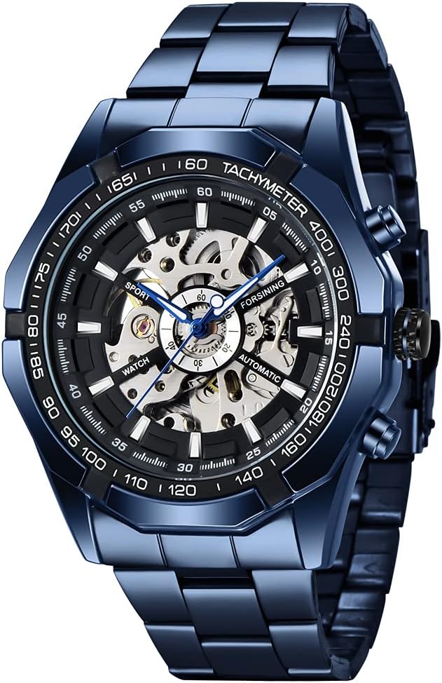 Tiong Hombre Reloj Mecánico Automático Esqueleto de Acero Inoxidable