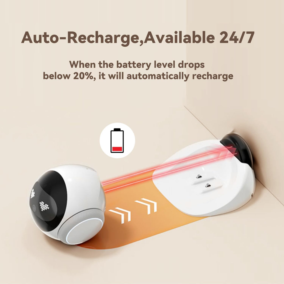 AEZ Cámara para mascotas 1080P HD lente gato/perro, robot de cámara movible para interiores con recarga automática, audio de 2 vías, robot parpadeante con visión nocturna, control inteligente de