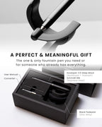 novium Hoverpen Future - Pluma Estilográfica de Lujo, Aguja Schmidt (Punta Fina), Convertidor, Recambio Extra, Estética Futurista, Metal Aeroespacial, Mejor Set de Regalo de Pluma para Hombres y Mujeres (Deep Black)