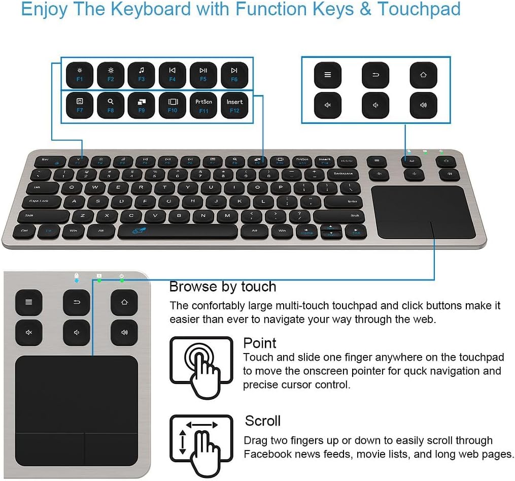 Arteck Teclado inalámbrico táctil para TV 2.4G con control de medio...