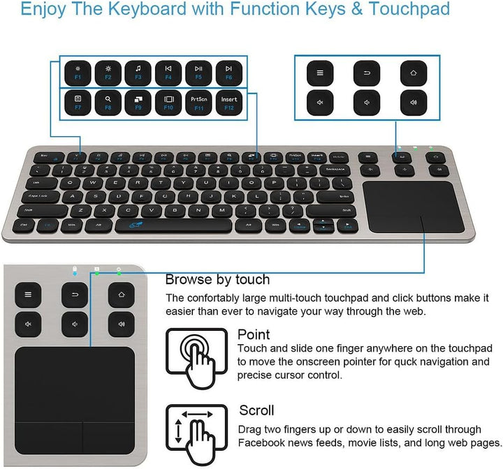 Arteck Teclado inalámbrico táctil para TV 2.4G con control de medio...