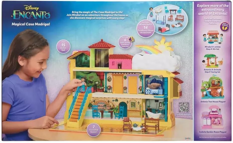 Disney Encanto - Set de juego de la casa mágica Madrigal con muñeca Mirabel y 14 accesorios - ¡Incluye luces, sonidos y música!