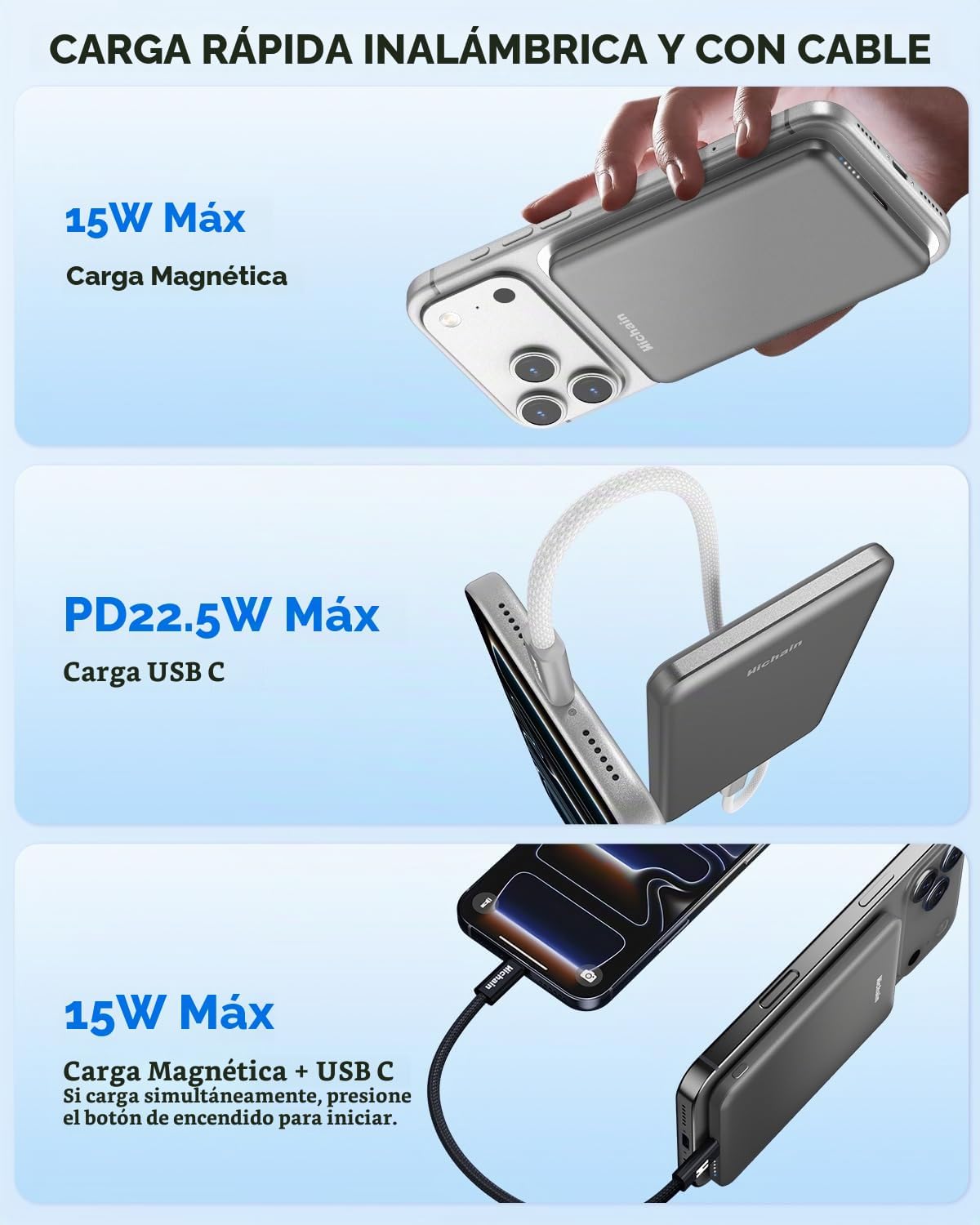 Hichain Cargador magnético portátil para iPhone, cargador magnético...