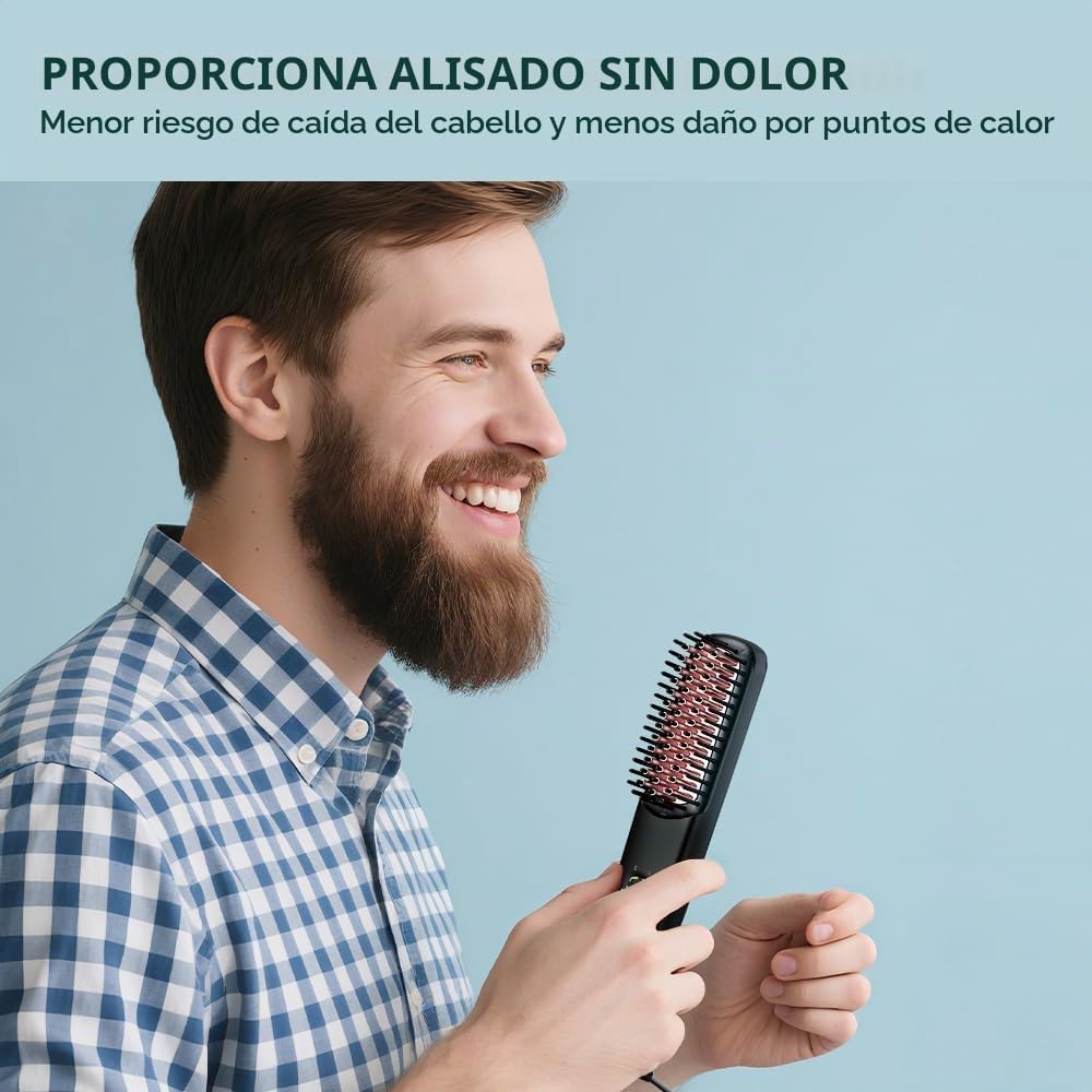 Alisador de barba para hombres, cepillo térmico para barba, peine iónico para barba con 5 ajustes de calor, alisado rápido antiquemaduras para barbas rizadas gruesas, kit de aseo de viaje