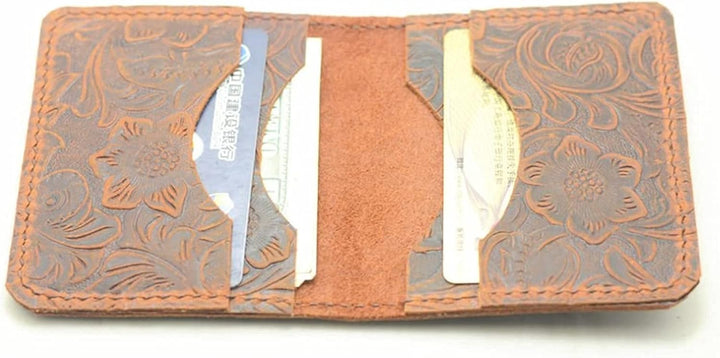 JJNUSA Cartera de cuero minimalista hecha a mano para hombres envej...