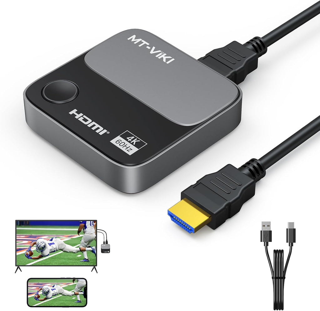 MT-VIKI Adaptador Dongle de pantalla HDMI inalámbrico 4K, transmisor inalámbrico, entrada y salida de 4K @60Hz, transmisión de video multimedia para monitorear desde Mac iOS Android Windows, compatible con Airplay DLNA Miracast