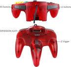 ZeroStory Classic N64 Controller, Controlador N64 con cable mejorado Joystick para Consola de Videojuegos N64 (Rojo Transparente y Azul Transparente)