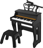 Dollox Piano de teclado para niños, juguetes de piano para niños pequeños, 37 teclas, instrumentos musicales para niños, teclado eléctrico, pianos de bebé para principiantes, mini juguete musical con taburete, regalo de cumpleaños para edades de 3, 4, 5