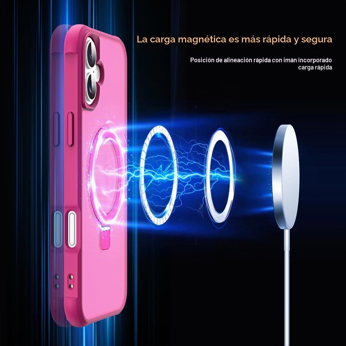 SKYLMW - Funda compatible con iPhone 16 con soporte magnético invisible tipo anillo, funda de grado militar para iPhone 16 de 6.1 pulgadas, compatible con MagSafe, gran sensación de agarre, rosa